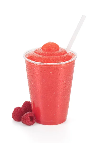 Cold Raspberry Smoothie or Shake with Garnish and Straw on White Background — Stock Photo, Image