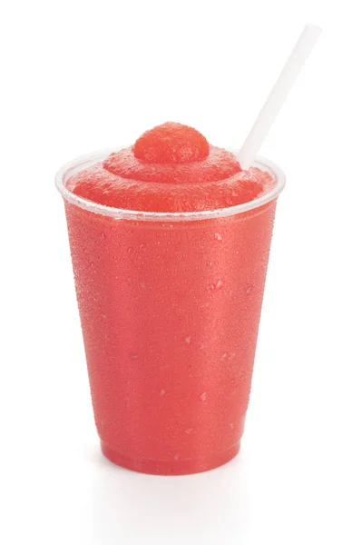 Raspberry Cherry Strawberry Frozen Daiquiri Cocktail Smoothie Shake Straw White — Stock Photo, Image