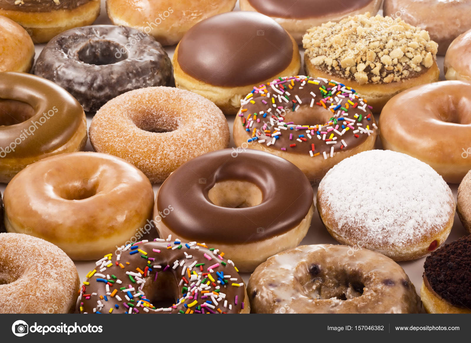 Background Of Different Types And Flavors Of Donuts Doughnuts Stock Photo Image By C Viennetta 157046382
