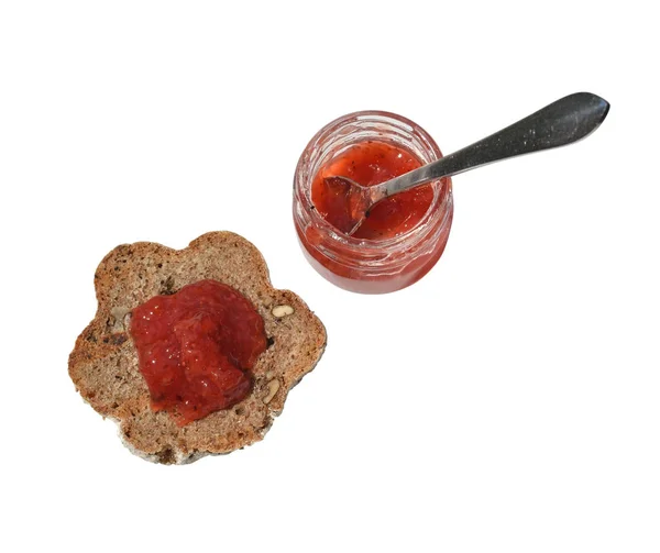 Brot und Marmelade isoliert — Stockfoto