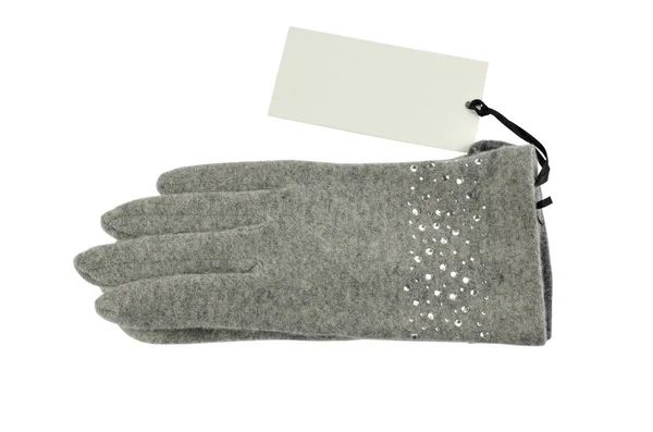 Woolen gloves with price tag — Stock Photo, Image