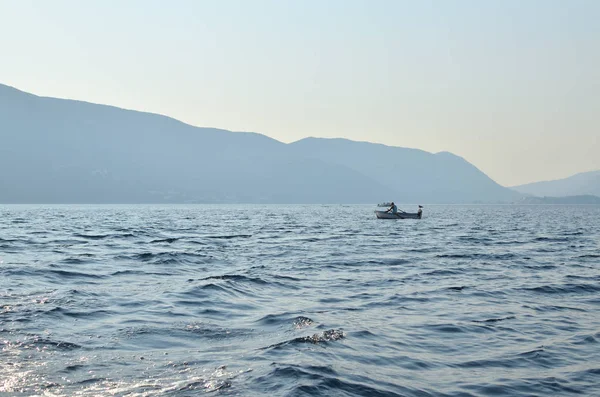 Hombre y gaviota en un barco — Foto de Stock