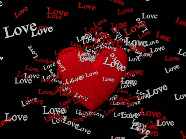 CG de corazón rojo y amor de palabras — Foto de Stock