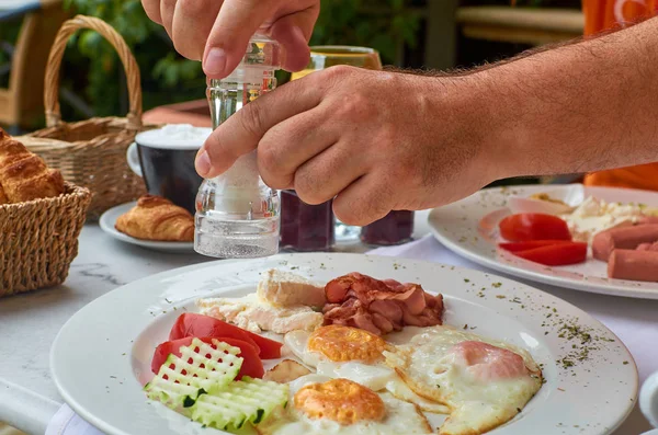 Приправа Яйца Вкусный Завтрак Подается Тарелке — стоковое фото