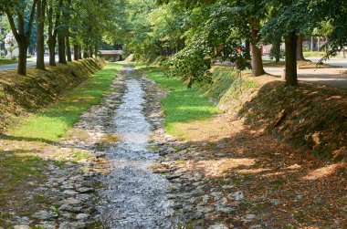 Small river and its green banks with old lush trees - Vrnjacka Banja, Serbia clipart