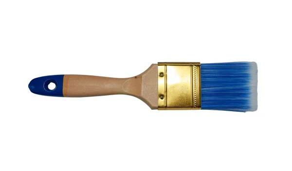Nova Escova Madeira Para Pintura Com Cabelos Azuis Branco — Fotografia de Stock