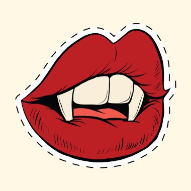 Seksi Halloween vampire ağız kadın etiketi etiket
