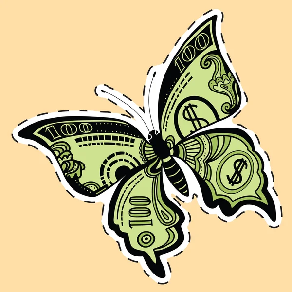 Etiqueta da conta do dólar da borboleta etiqueta —  Vetores de Stock