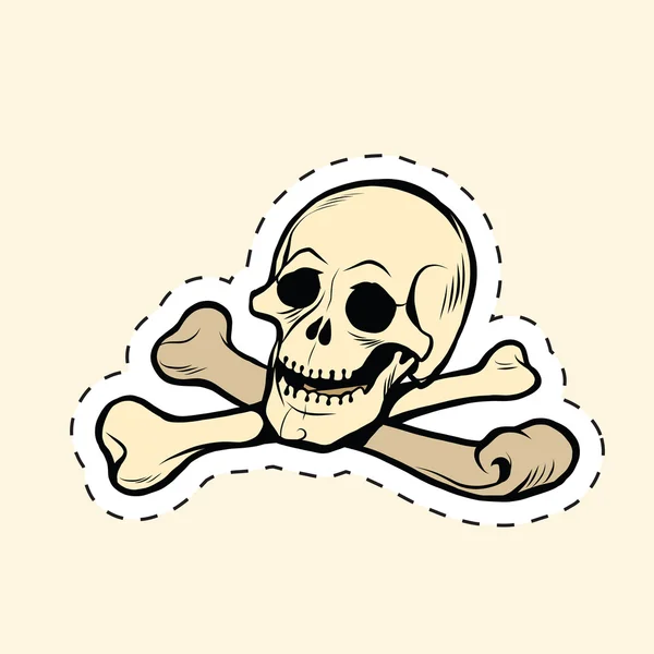 Tengkorak dan tulang Jolly Roger label stiker - Stok Vektor