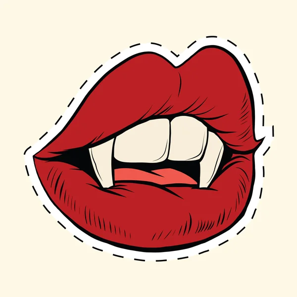 Sexy Halloween vampire mouth female label sticker — Stock Vector