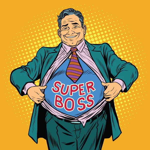 Boss super, bohater biznesmen grubas — Wektor stockowy
