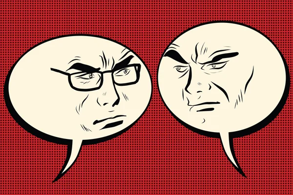 Mluví dva muži vztek. Komické bubliny Veselý obličej — Stockový vektor