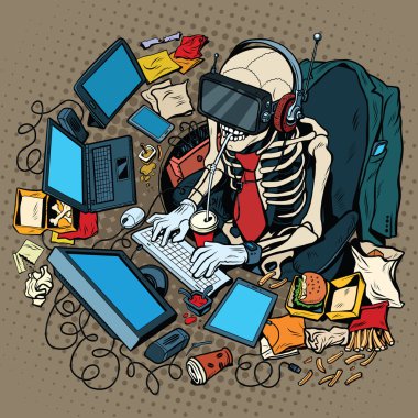 The skeleton programmer in virtual reality clipart