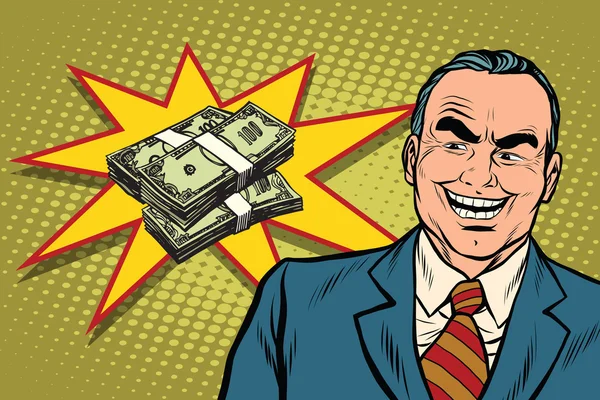 Boss zakenman lacht, hebben een heleboel geld — Stockvector