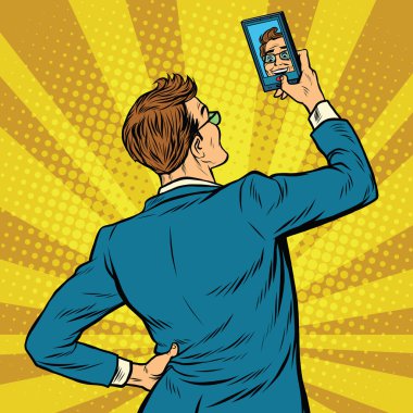 Retro adam selfie smartphone cep telefonu ile