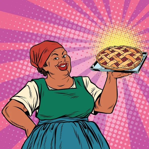 Retro old female African-American berry pie — Stockový vektor