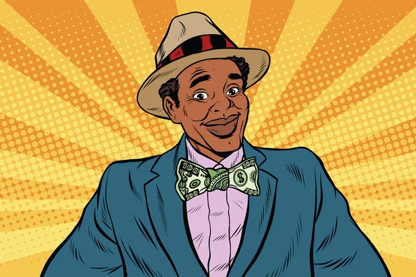 Retro afro-american om de afaceri cu cravată dolar — Vector de stoc