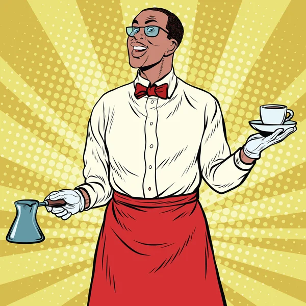 Barista Africano Americano fez café moído na hora — Vetor de Stock
