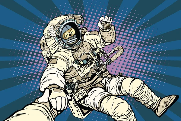 Follow me robot astronaut gesture okay — Stock Vector