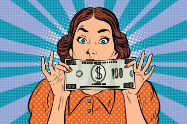 Güzel bir retro kadın, banknot yüz dolar şaşırttı