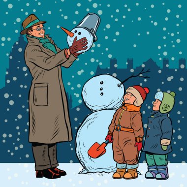 Children and male mold snowman