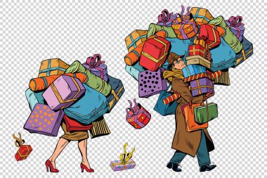 Holiday sales, a couple man and woman with shopping