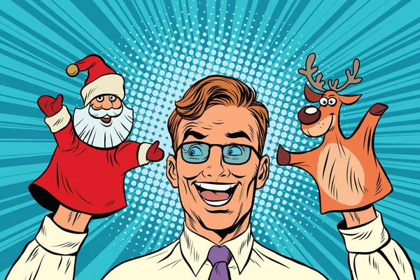 Joyeux papa, un théâtre de marionnettes de Noël — Image vectorielle