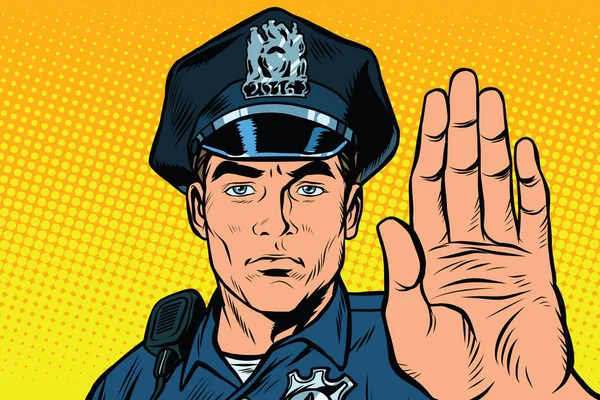 Retro police officer stop gesture — Stock Vector