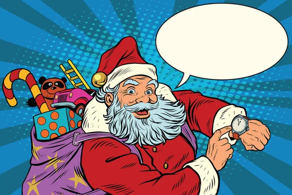 Papai Noel mostra no relógio, Ano Novo e Natal — Vetor de Stock