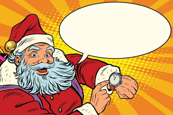 Santa Claus mutat az óra, karácsony és újév — Stock Vector