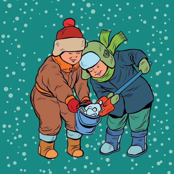 Children playing in the snow Stock Illustration