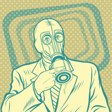Gaz maskesi yana doğru işaret içinde sanat retro adam pop
