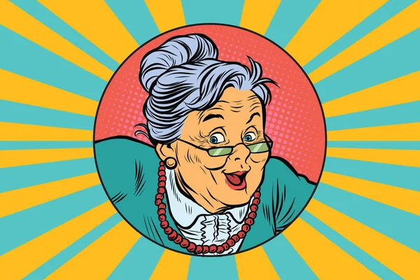 Freudig intelligente Großmutter Pop Art — Stockvektor