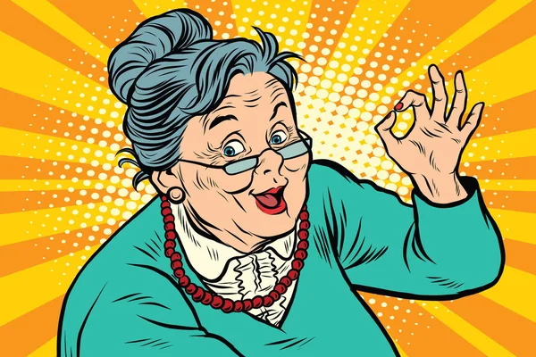 Бабушка хорошо жест, пожилые люди — стоковый вектор
