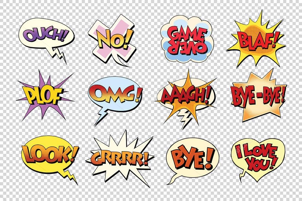 set comic book bubble stickers