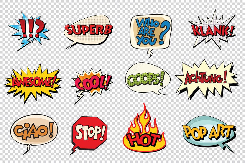 set comic book bubble stickers