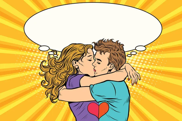 Miłość para całować, chłopiec i dziewczynka w Walentynki — Wektor stockowy