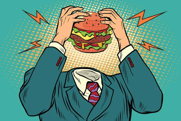 Hambre Hamburguesa en lugar de una cabeza — Vector de stock