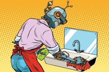 Ev temizlik çamaşır mutfak lavabo, robot çalışmaları