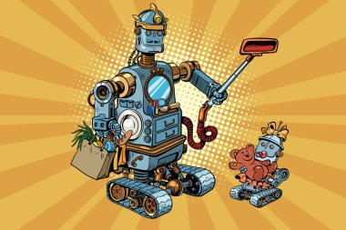 Aile retro robotlar baba ve bebek