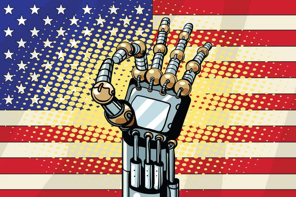 ロボット [ok] ジェスチャー、米国旗 — ストックベクタ