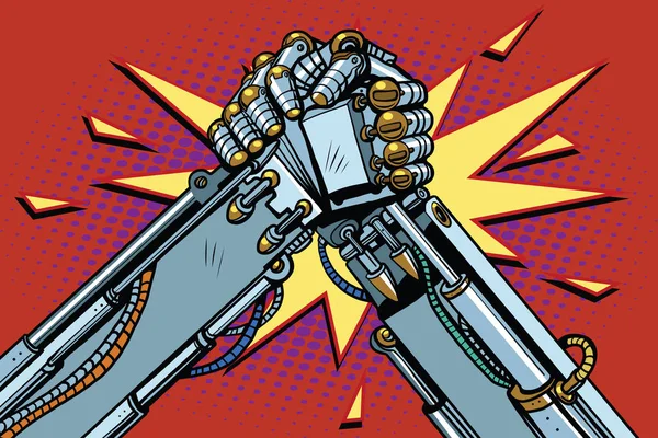 Lucha contra robots Lucha contra el brazo lucha confrontación — Vector de stock