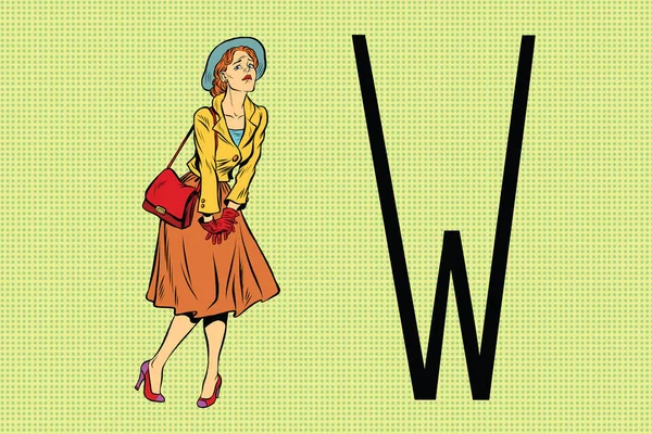 Retro woman wants to pee in the toilet — Stock Illustration Retro woman wants to pee in the toilet Stock Illustration