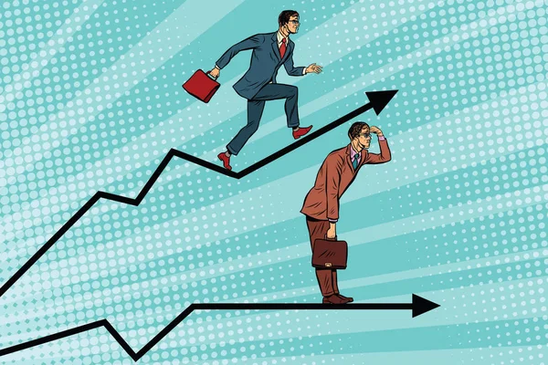 Empresários correndo crescimento gráfico e olhar para a frente —  Vetores de Stock