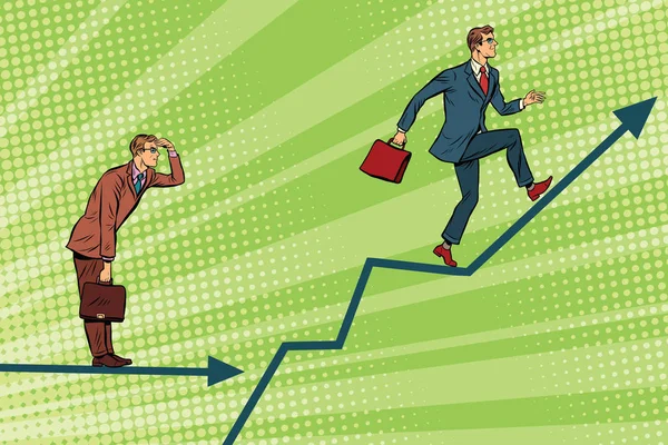 Empresarios ejecutando crecimiento gráfico y mirar hacia adelante — Vector de stock