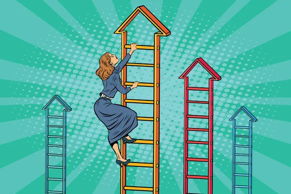 Zakenvrouw klimmen op de ladder van de business — Stockvector