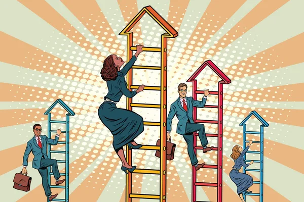 Business-team klättrar upp för trapporna — Stock vektor