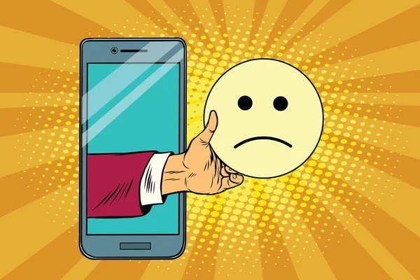 Tristezza risentimento emoji emoticon nello smartphone — Vettoriale Stock