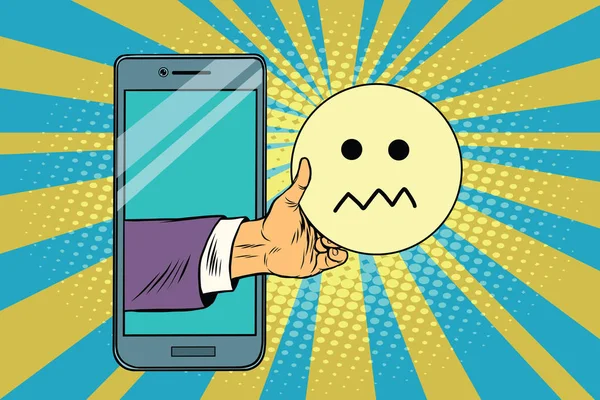 Skepticismus emoji smajlíků v smartphone — Stockový vektor