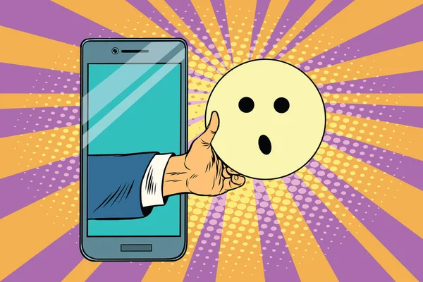 Emoticones sorpresa emoji en el teléfono inteligente — Vector de stock